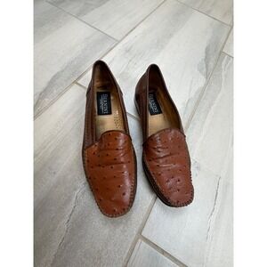Vintage Bernini Beverly Hills Brown Ostrich Leather Loafers Handmade Italy 40